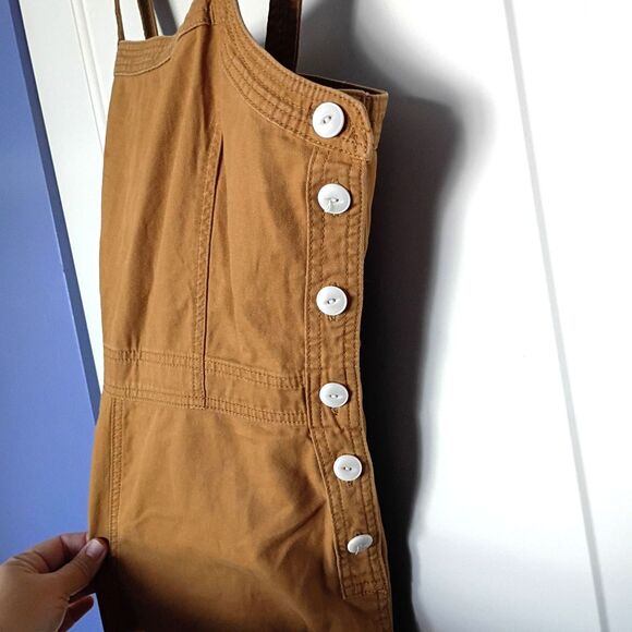 Gap Trapunto Jumpsuit Romper Overalls Tan Ivory Buttons Womens 8 Adjustable - Picture 4 of 10